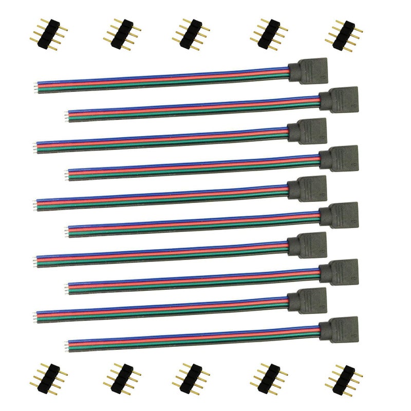 TronicsPros RGB LED Strip Connector 4 Pin LED Tape Connector Controller Cable Rope Light Jumper 4pin Female Wire for SMD 5050 3528 2835 RGB Light 15cm 6in 10pcs