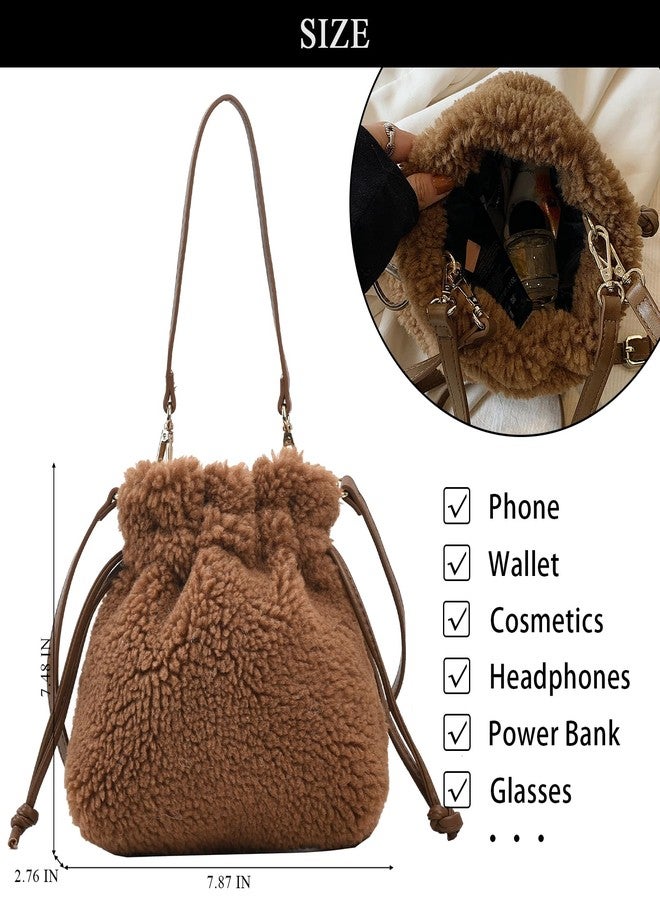 Extolove Fluffy Purse, Faux Fur Purses for Women Furry Crossbody Bucket Bags Fuzzy Shoulder Tote Bag (Brown) - Image 4