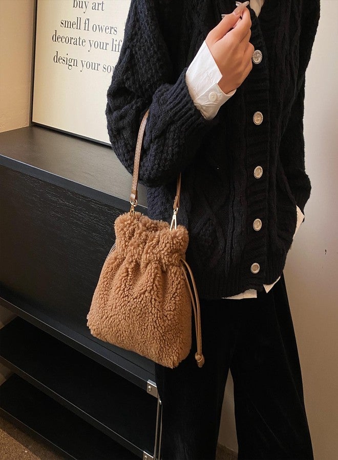 Extolove Fluffy Purse, Faux Fur Purses for Women Furry Crossbody Bucket Bags Fuzzy Shoulder Tote Bag (Brown) - Image 2