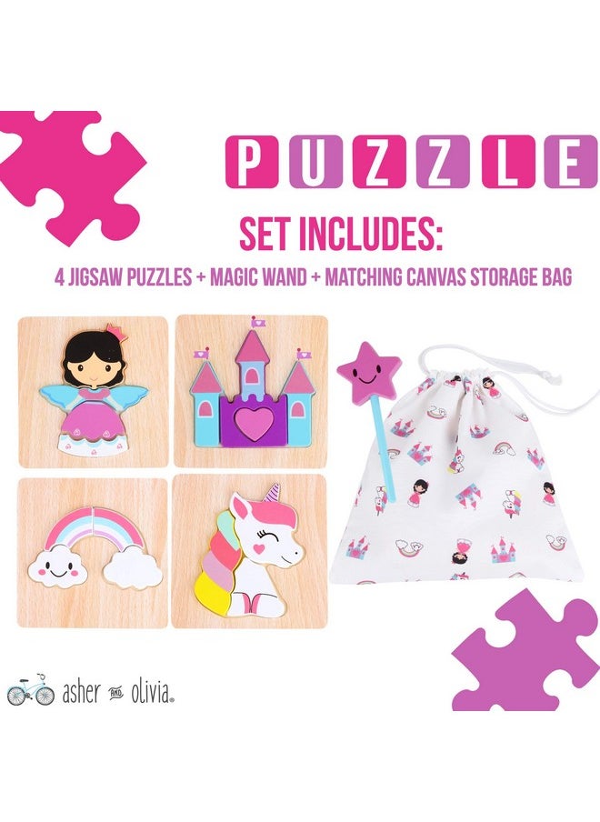 Asher and Olivia Princess Jigsaw Puzzle And Wand Set - Storage Bag Included - Rainbow, Unicorn And Castle Set - Puzzle For Toddlers 1-3  - Image 2