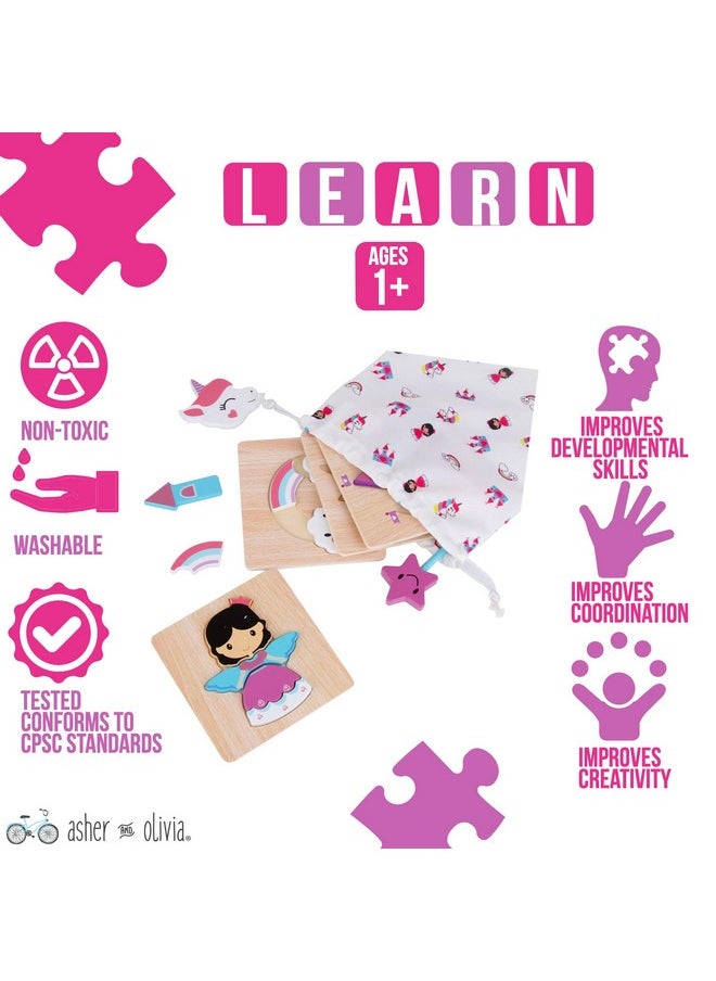 Asher and Olivia Princess Jigsaw Puzzle And Wand Set - Storage Bag Included - Rainbow, Unicorn And Castle Set - Puzzle For Toddlers 1-3  - Image 4