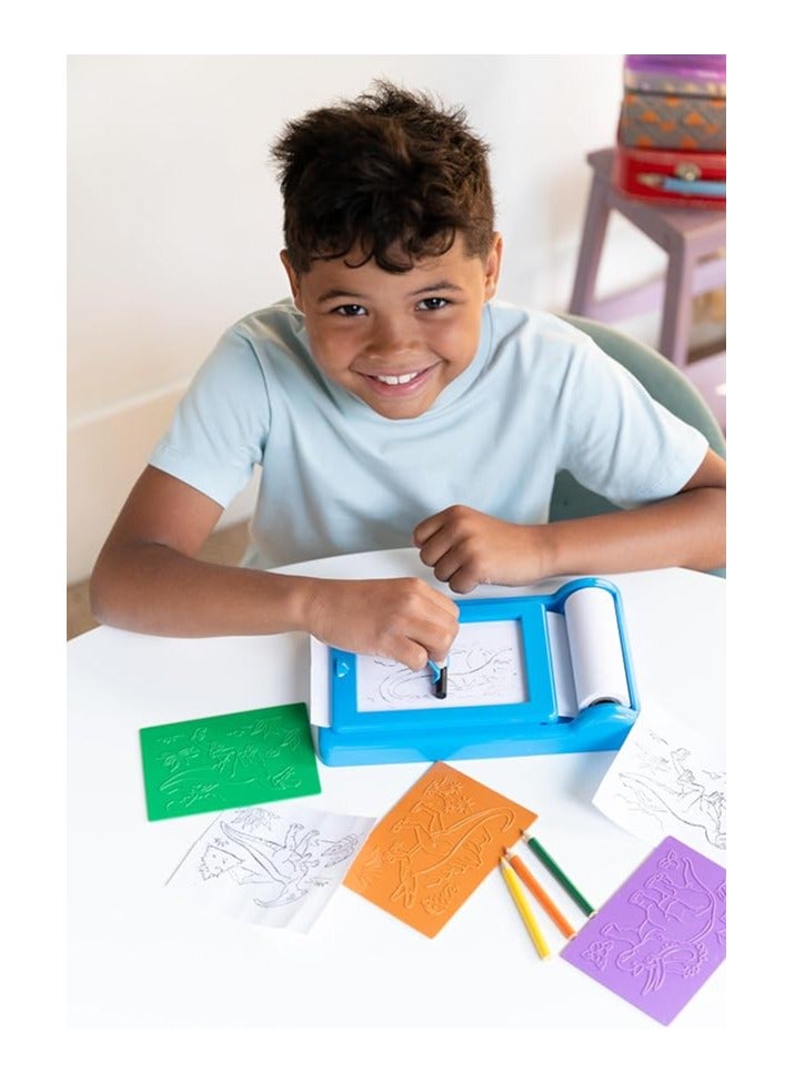 4M KidzMaker Dinosaur Rub Art Studio Craft Kit – Continuous 8m Dinosaur Scroll with Printable Pads, Crayon Holder, Crayons & Pencils in Tote Bag for Dino Fans, Creative STEM Art Activity Ages 4+ | 00-04790 - Image 2