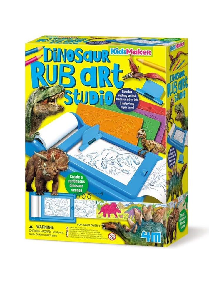 4M KidzMaker Dinosaur Rub Art Studio Craft Kit – Continuous 8m Dinosaur Scroll with Printable Pads, Crayon Holder, Crayons & Pencils in Tote Bag for Dino Fans, Creative STEM Art Activity Ages 4+ | 00-04790 - Image 1