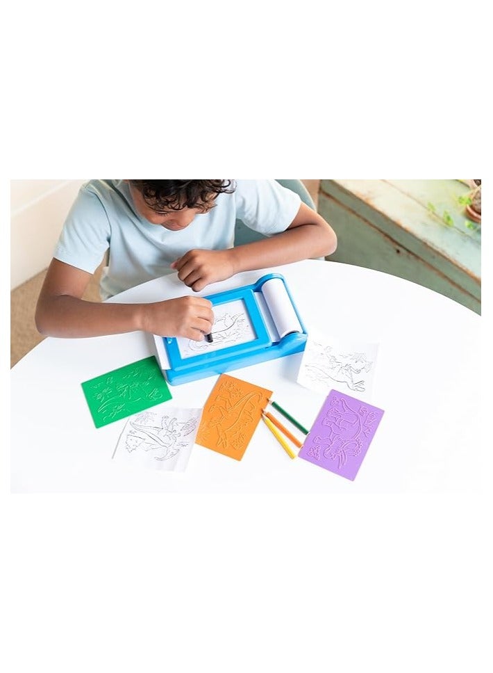 4M KidzMaker Dinosaur Rub Art Studio Craft Kit – Continuous 8m Dinosaur Scroll with Printable Pads, Crayon Holder, Crayons & Pencils in Tote Bag for Dino Fans, Creative STEM Art Activity Ages 4+ | 00-04790 - Image 3