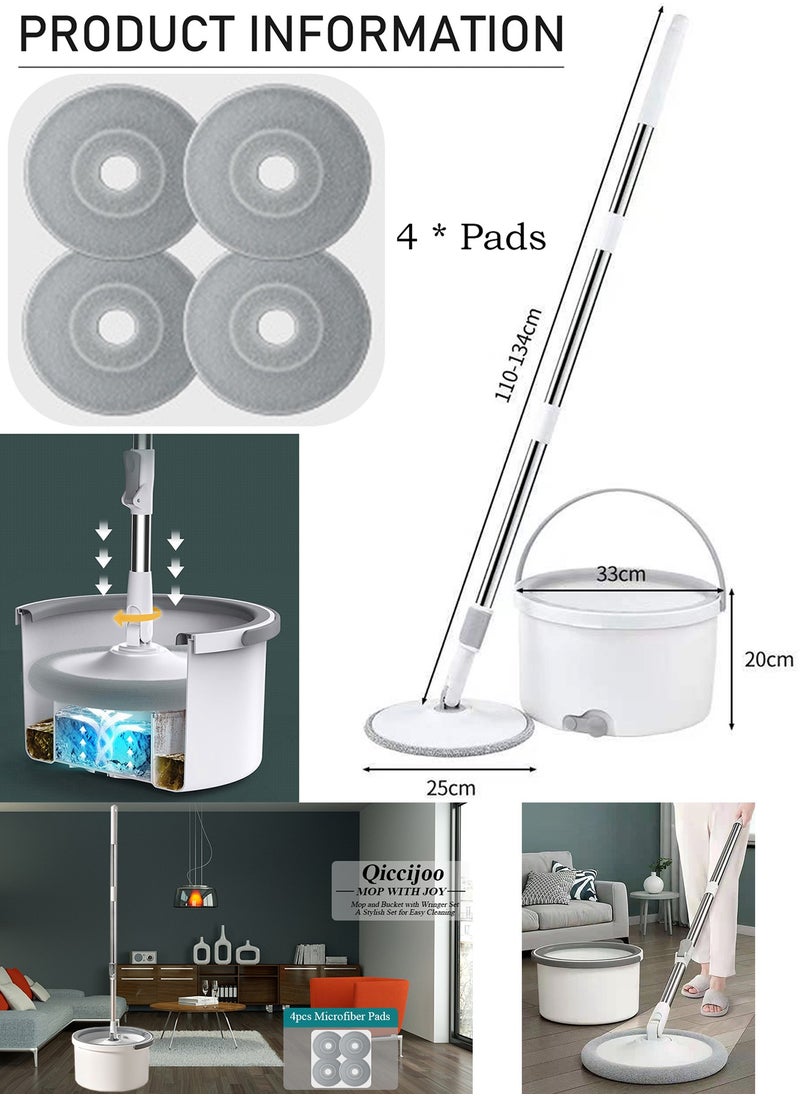 Qiccijoo - Qiccijoo Spin Mop and Bucket Set Mop and Bucket with Wringer Set for Floor Cleaning Microfiber Mop with 4 Washable and Reusable Pads Dry and Wet Floor Mop for Hardwood Dust Wall Mop - Image 1
