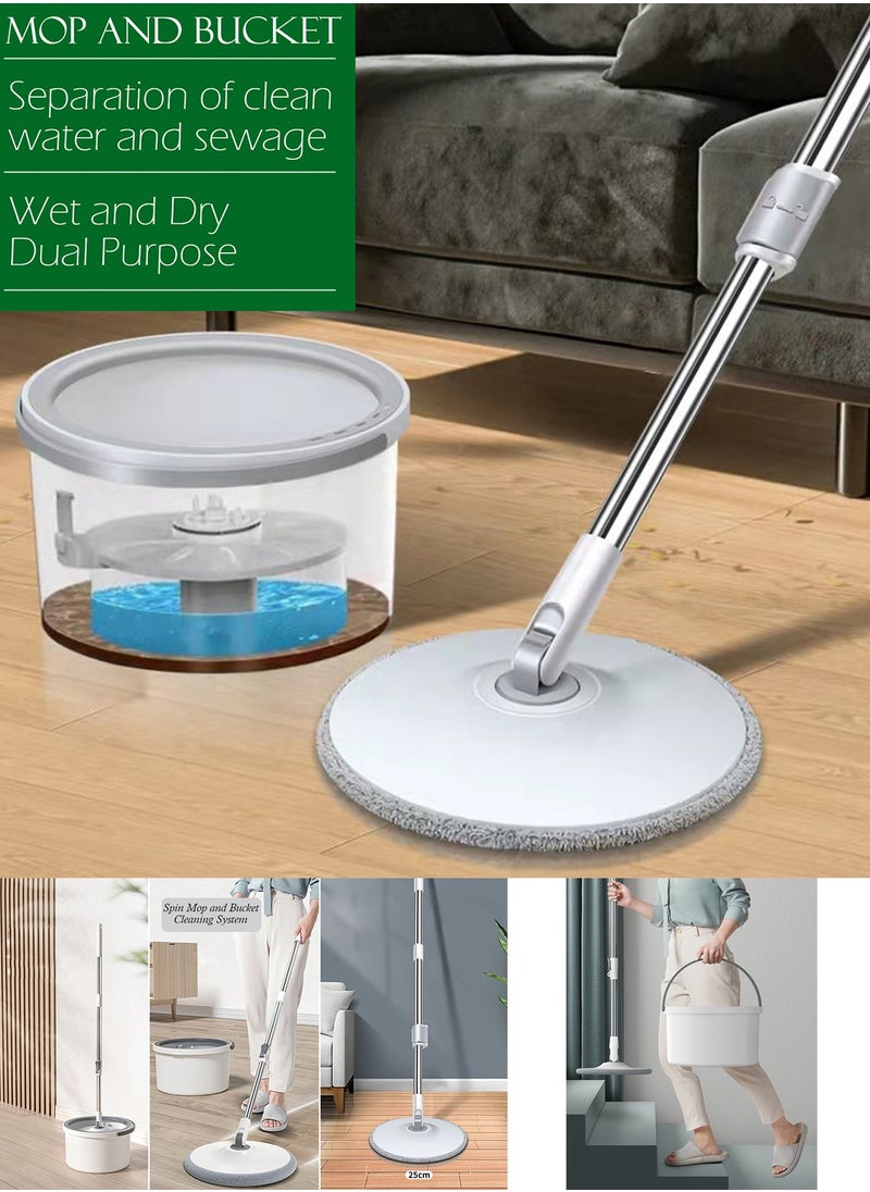 Qiccijoo - Qiccijoo Spin Mop and Bucket Set Mop and Bucket with Wringer Set for Floor Cleaning Microfiber Mop with 4 Washable and Reusable Pads Dry and Wet Floor Mop for Hardwood Dust Wall Mop - Image 1