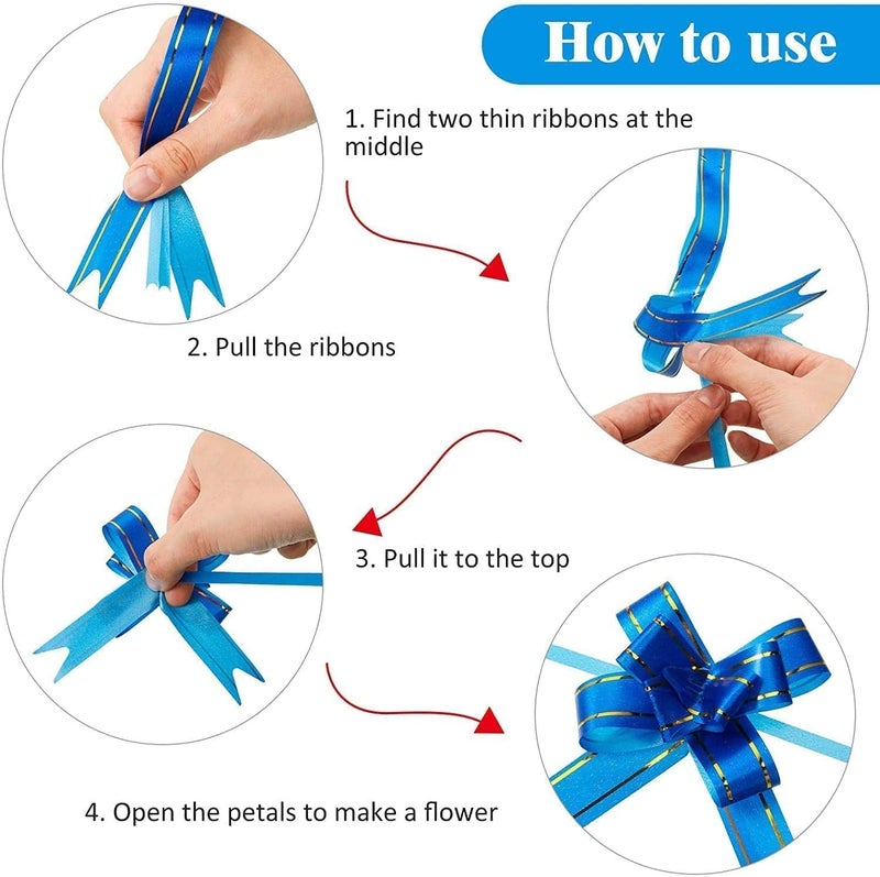 ProKart Colorful 18Mm Pull Bow Striped Ribbon String with 30Cm Long Handmade Pull Flower Ribbon for Wrapping and Decoration Gift for Wedding 30Pc (Assorted Color), Multicolor - Image 3