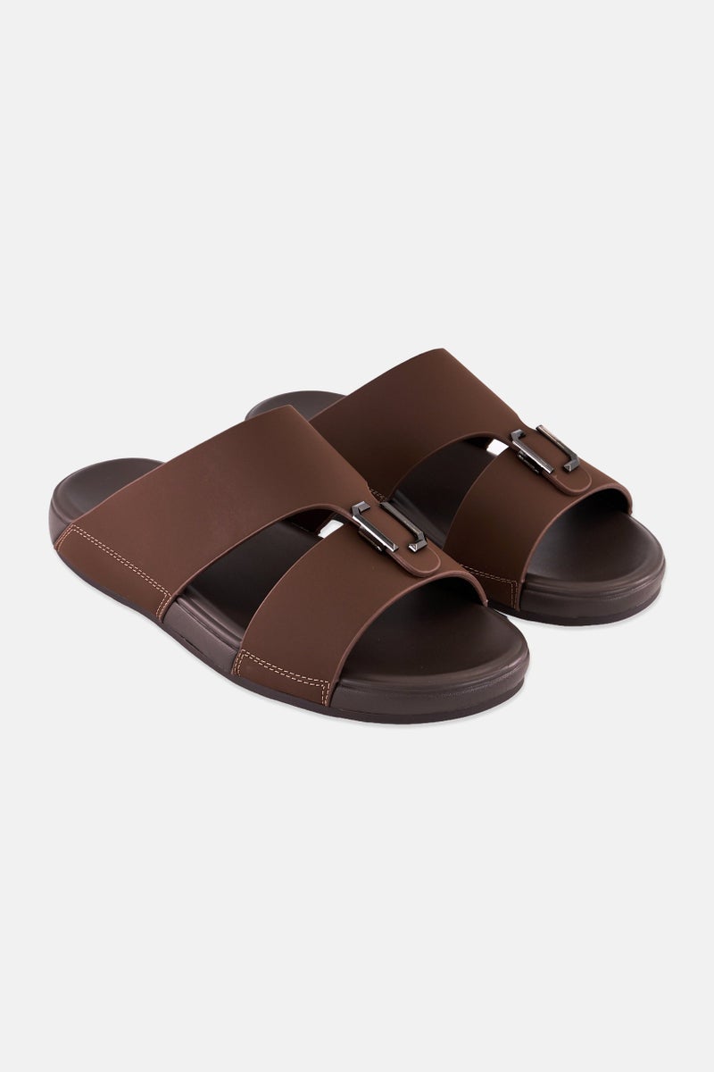 Algspar Men 2 Strap Slip On Arabic Sandals, Dark Brown - Image 1