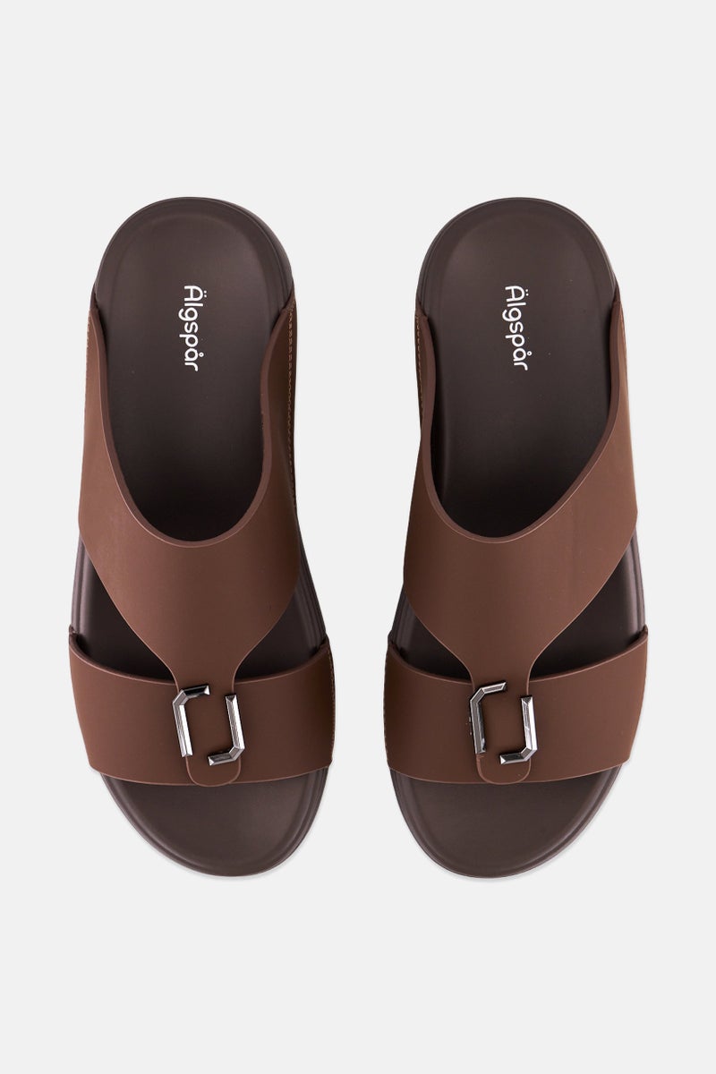 Algspar Men 2 Strap Slip On Arabic Sandals, Dark Brown - Image 3