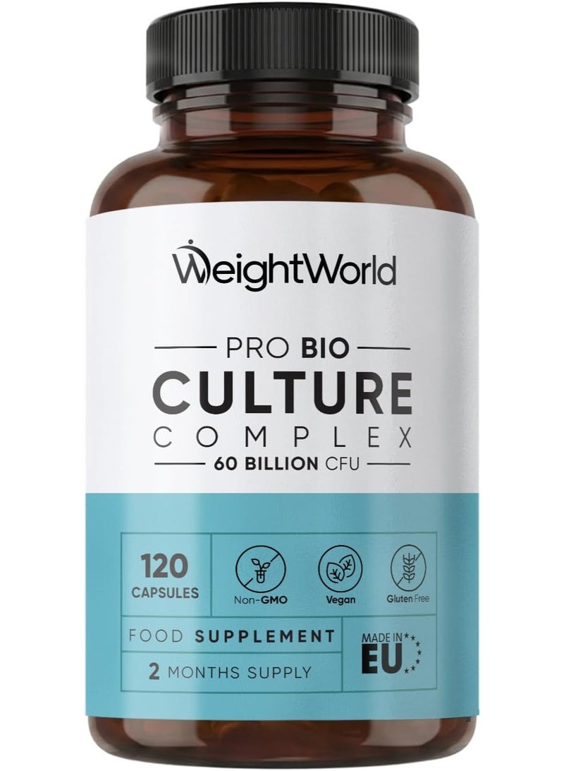 WeightWorld مجمع الثقافة الحيوية المحترفة 60 مليار وحدة تشكيلية غير معدلة وراثيًا نباتي خالي من الغلوتين إمداد لمدة شهرين مكمل غذائي 120 كبسولة - Image 1