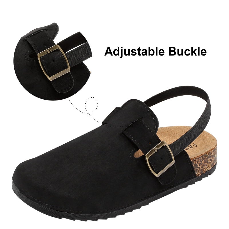 XTJSCBDSH Kids Suede Clogs for Boys and Girls Toddler Cork Footbed Sandals Mules, Potato Shoes with Adjustable Buckle, Slip-on Slippers Indoor Outdoor Black - Image 4