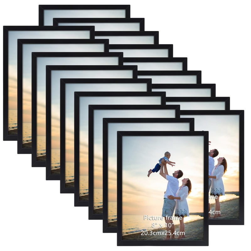 Hoikwo 18 Packs 8x10 Black Multi Plastic Picture Frames Set with Plastic Cover for Family Photos Artwork Light Weight Bulk 8 by 10 Frames Pack for Wall Hanging and Table Stylish Picture Frames