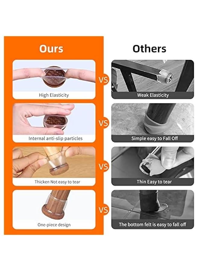 24PCS Clear Chair Leg Floor Protectors for Hardwood Floors, Floor Protectors for Chairs, Felt Furniture Pads, Chair Leg Caps Covers, Chair Leg Socks Bar Stool Leg Floor Protectors (Fit: 0.8 - 1.1) - Image 5