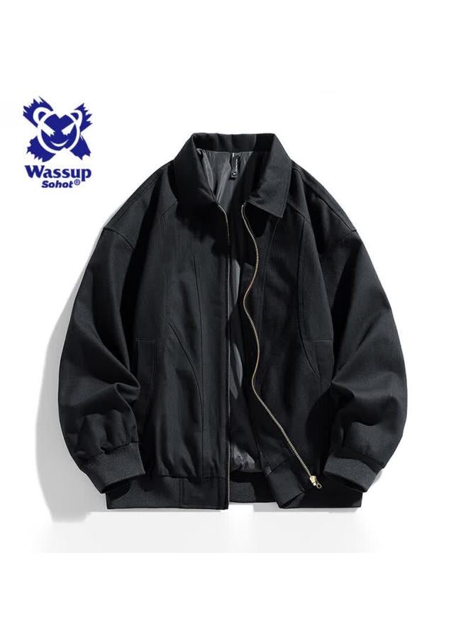 Wassup Sohot Men's Jacket, Spring And Autumn Pure Cotton Washed Vintage Coat, Slim Fit Lapel Workwear Jacket, Apricot Color, 3XL - Image 2