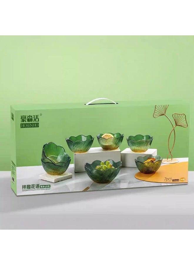 Pistachio 7*1 Dinner Set, artistic pieces on your table that will impress your family and guests. It consists of 7 pieces (6 bowls with a capacity of 300 ml + 1 large bowl with a capacity of 500 ml). A high-quality imported product. - Image 4