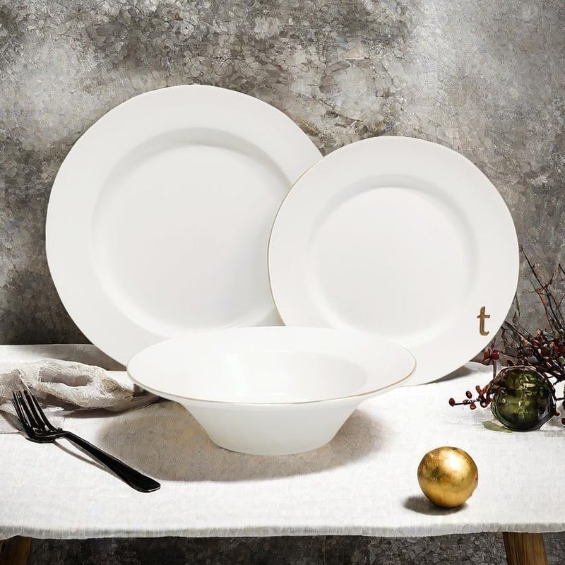 COLLECTIVE HOME Luxurious GoldEdged Ceramic Dinnerware Set with Embossed Lettering Including Soup Bowl Shallow Plate and Large Plate  Perfect for Weddings Anniversaries and Elegant Dining T - Image 1