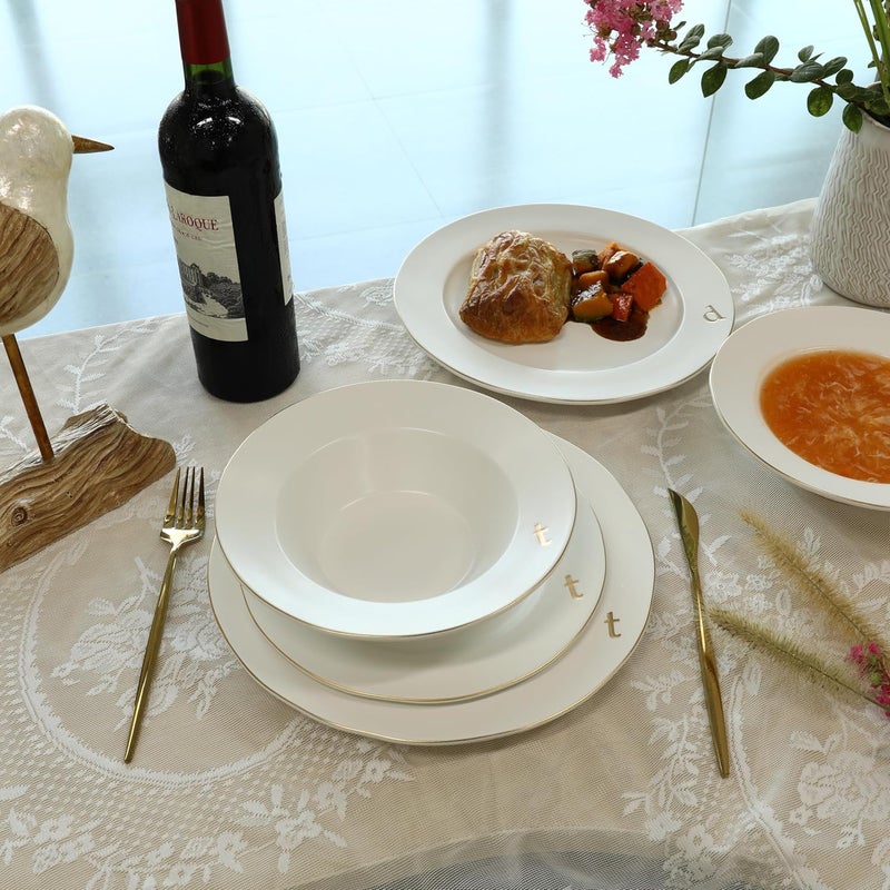 COLLECTIVE HOME Luxurious GoldEdged Ceramic Dinnerware Set with Embossed Lettering Including Soup Bowl Shallow Plate and Large Plate  Perfect for Weddings Anniversaries and Elegant Dining T - Image 5