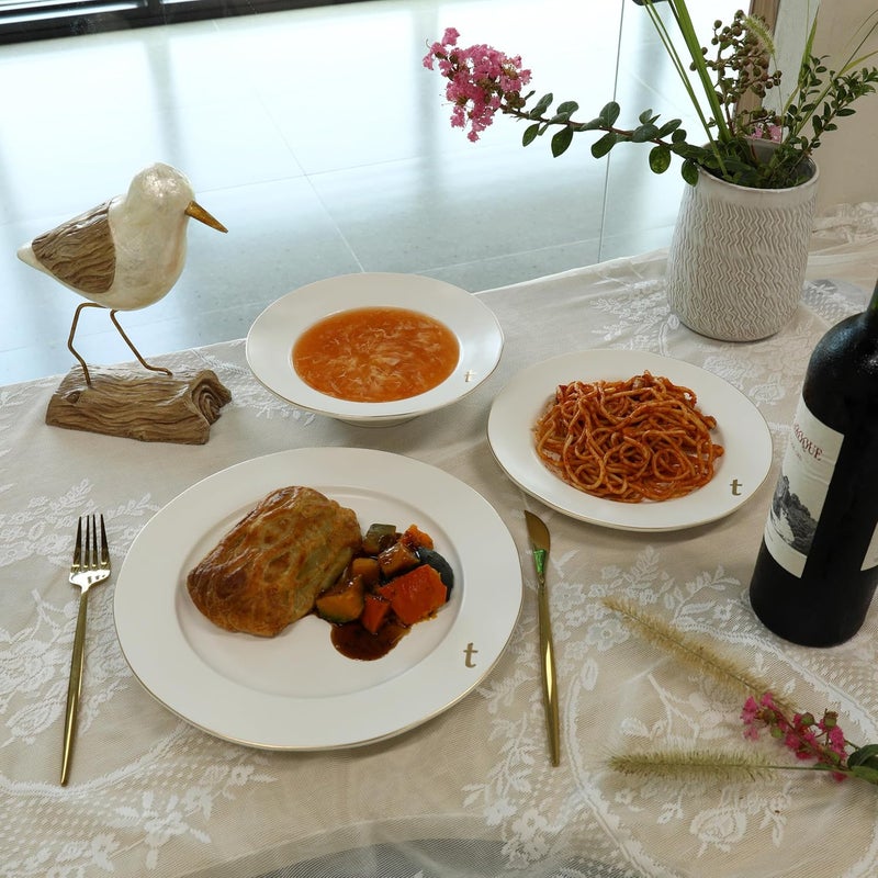 COLLECTIVE HOME Luxurious GoldEdged Ceramic Dinnerware Set with Embossed Lettering Including Soup Bowl Shallow Plate and Large Plate  Perfect for Weddings Anniversaries and Elegant Dining T - Image 4