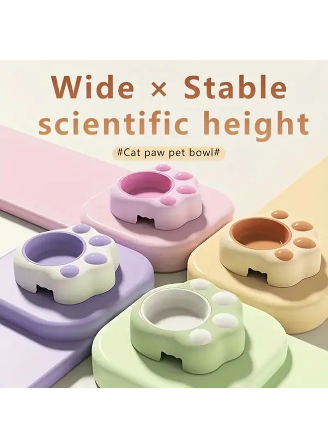 Purple Paw Design Cat Bowl With Non Slip Base And Lid Like Top Heavy Duty PP Plastic Pet Food And Water Dish Durable Easy Clean Ergonomic Elevated Feeding Station For Wet Dry Food And Water Modern Safe For Indoor Cats - Image 1