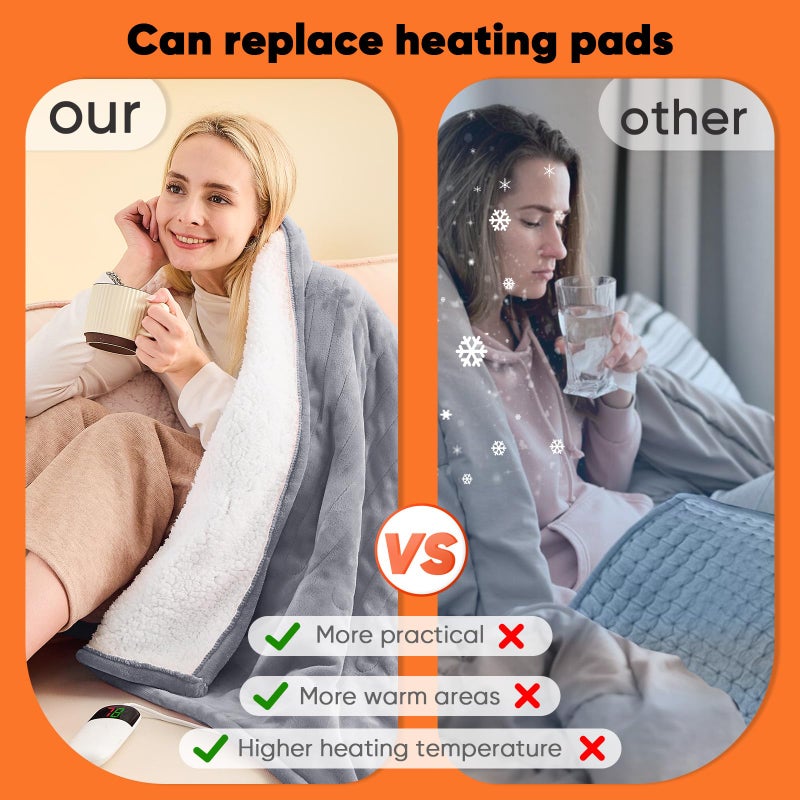 greenoak Heated Blanket Electric Throw 50"X60", Heating Blanket with 10 Heat Levels 1/2/4/6/8 Hours Auto-Off,Fleece Soft Sherpa Blanket,Gifts for Grandma Mom Seniors, Misty Grey - Image 5