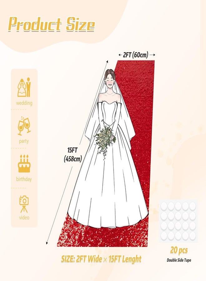 PartyDelight Red Carpet Runner for Party Wedding Aisle 2FTx15FT Sequin Carpet Sparkly Rug for Ceremony Indoor Outdoor Engagement Decoration - Image 2