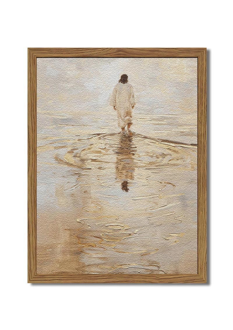 HWETUI Framed 3D Textured Christian Wall ArtJesus Walking on Water PaintingHandDrawn Sandstone PictureI Will Walk with Christ Religious Home Decor for Living Room Bedroom Church Prayer Room12x16in - Image 2