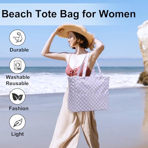 LEDAOU Large Beach Tote Bag Women Waterproof Sandproof Zipper Beach Tote Bag for Pool Gym Grocery Travel with Wet Pocket - Image 3