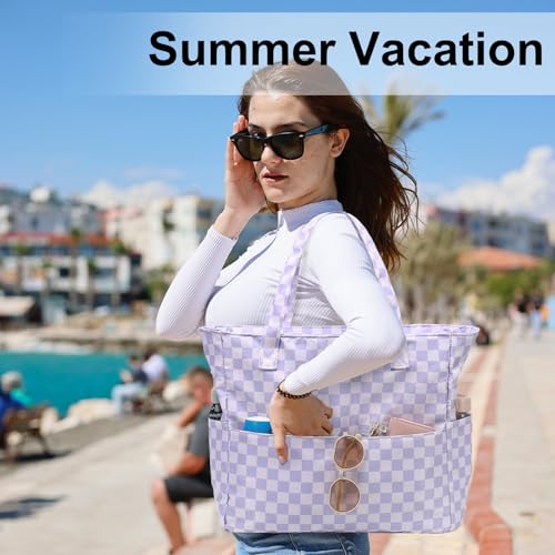 LEDAOU Large Beach Tote Bag Women Waterproof Sandproof Zipper Beach Tote Bag for Pool Gym Grocery Travel with Wet Pocket - Image 5