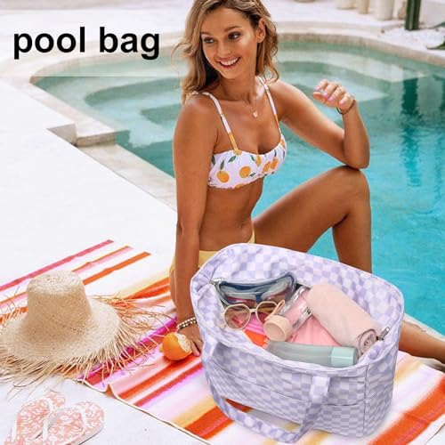 LEDAOU Large Beach Tote Bag Women Waterproof Sandproof Zipper Beach Tote Bag for Pool Gym Grocery Travel with Wet Pocket - Image 4