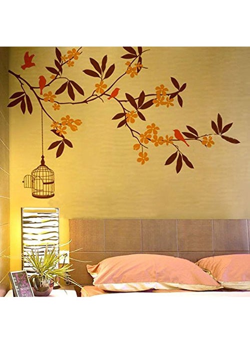 Decals Design Decals Design 'Branch Flowers and Cage' Wall Sticker (PVC Vinyl, 90 cm x 60 cm)  - Image 1