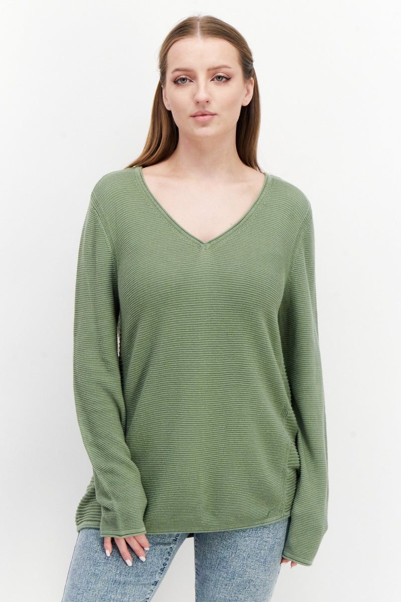 Zero Women Textured Long Sleeve Sweatshirt, Olive - Image 1