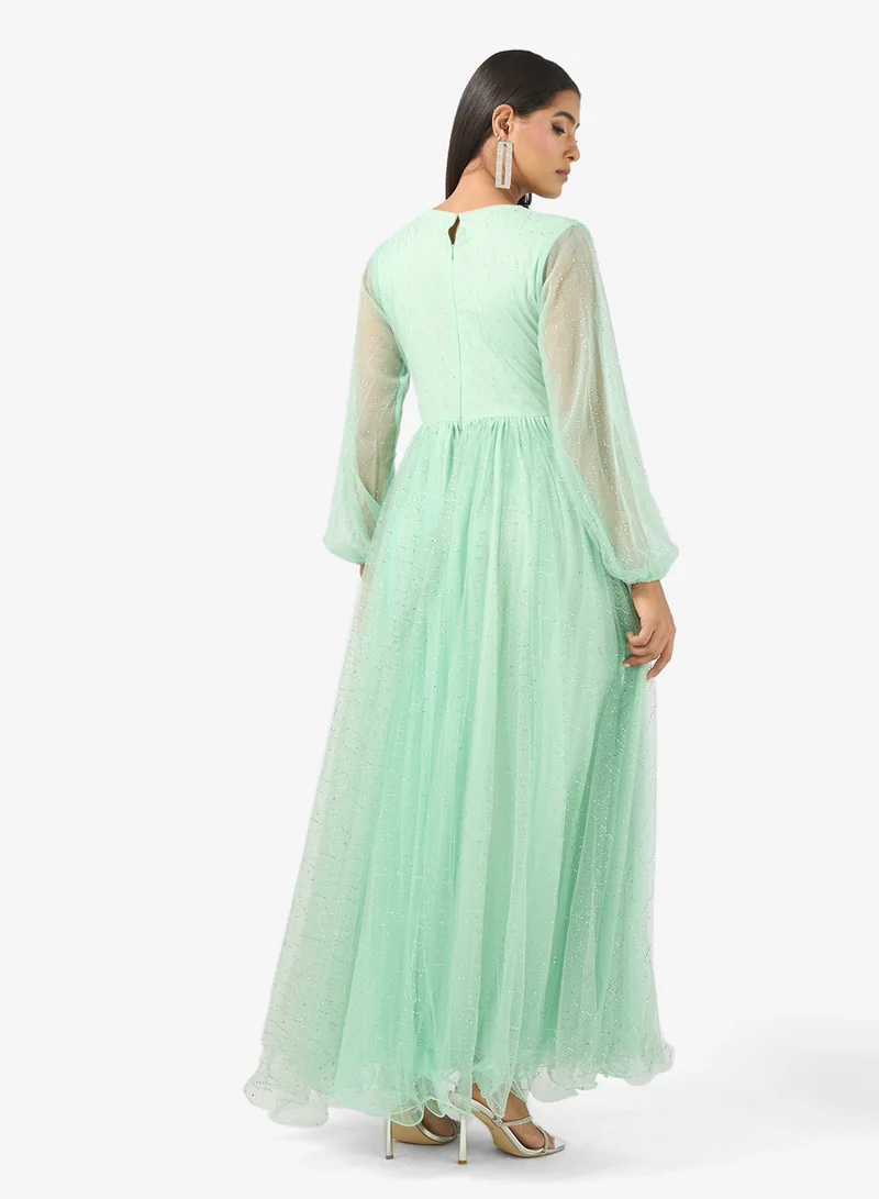 Golden Apple Sparkling Tulle Maxi Dress