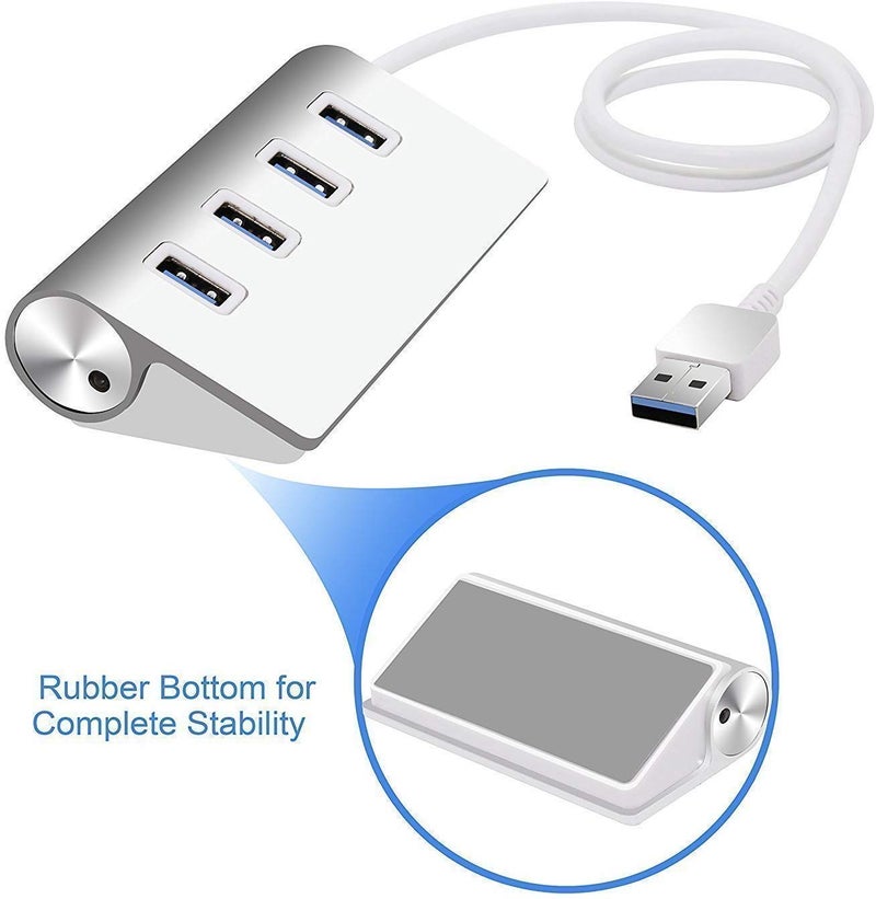 Viboton 4 Port USB 3.0 Hub | High-Speed Powered USB Splitter for Laptop, PC, Notebook & Mobile – Portable Data Transfer Hub (Silver) - Image 4