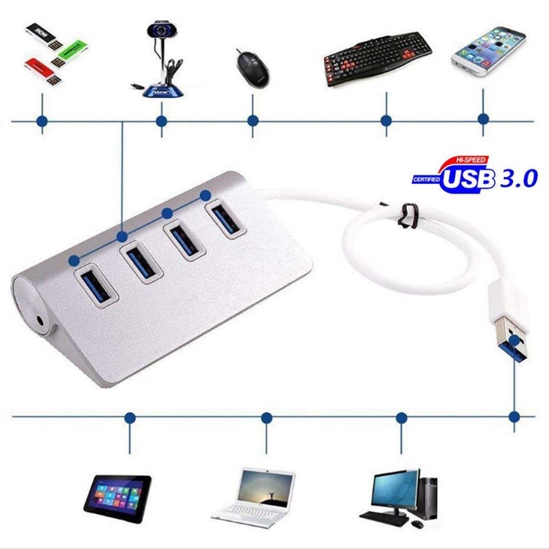 Viboton 4 Port USB 3.0 Hub | High-Speed Powered USB Splitter for Laptop, PC, Notebook & Mobile – Portable Data Transfer Hub (Silver) - Image 5