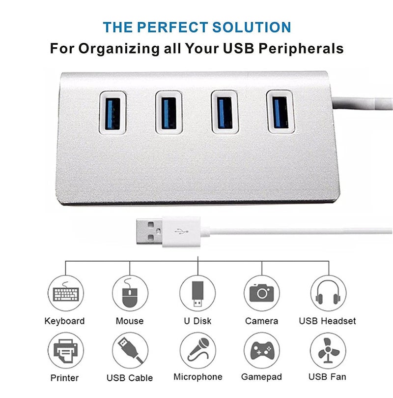 Viboton 4 Port USB 3.0 Hub | High-Speed Powered USB Splitter for Laptop, PC, Notebook & Mobile – Portable Data Transfer Hub (Silver) - Image 2