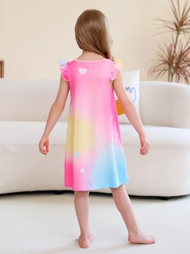 WonderBabe Girls Unicorn Nightgowns 5-6 Years Flutter Short Sleeves Nightdress Nightie Dress Sleepwear Pajamas for Kids - Image 4