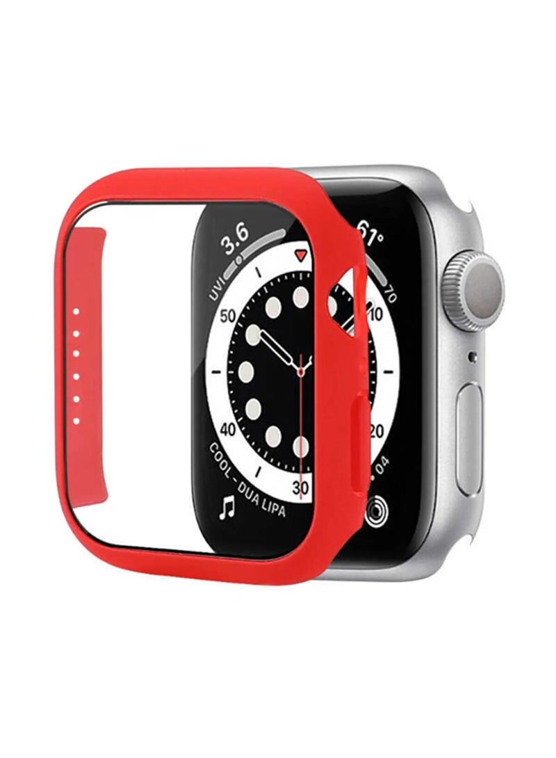 HEXABEX Apple Watch SE 44MM Case, Protection Case with Built in Tempered Glass Case for Apple Watch SE 44MM Red  - Image 1