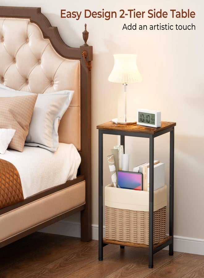 KEETDY Small Side Table for Small Space End Tables for Living Room, 2-Tier Storage Shelf Night Stand, Sofa Bedroom Bedside Table Nightstand Storage, Rustic Brown - Image 3