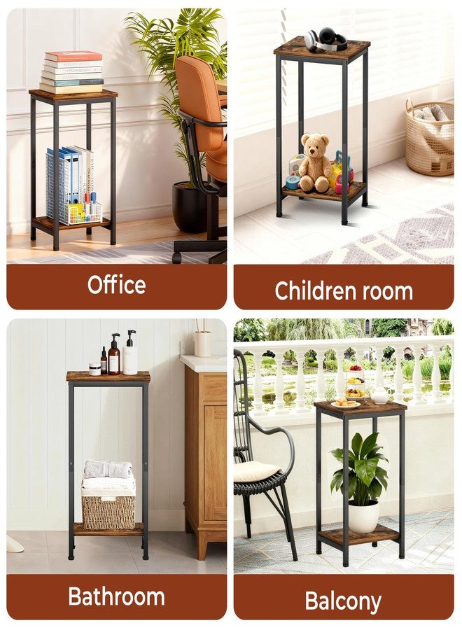 KEETDY Small Side Table for Small Space End Tables for Living Room, 2-Tier Storage Shelf Night Stand, Sofa Bedroom Bedside Table Nightstand Storage, Rustic Brown - Image 5