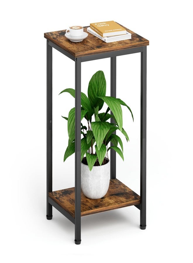 KEETDY Small Side Table for Small Space End Tables for Living Room, 2-Tier Storage Shelf Night Stand, Sofa Bedroom Bedside Table Nightstand Storage, Rustic Brown - Image 1
