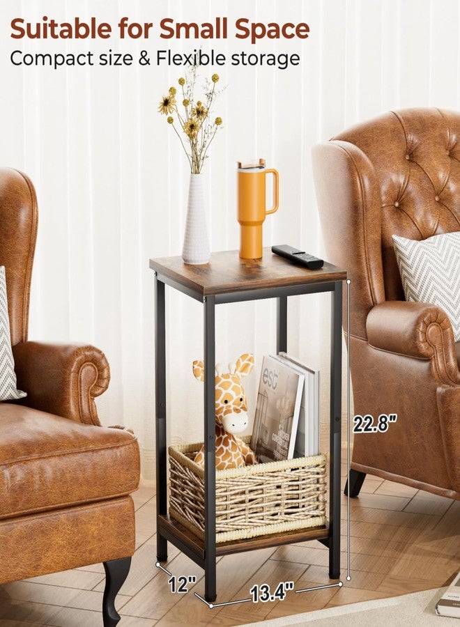 KEETDY Small Side Table for Small Space End Tables for Living Room, 2-Tier Storage Shelf Night Stand, Sofa Bedroom Bedside Table Nightstand Storage, Rustic Brown - Image 2