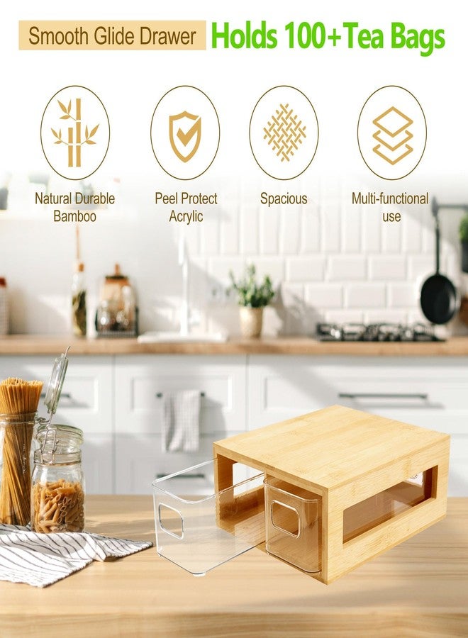 Orchidleaf Tea Bag Organizer, Bamboo and Acrylic Drawer Tea Bag Holder Wood Tea Bag Storage for Drawers with 2 Roomy Compartments for Kitchen Living Room - Image 4