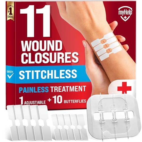 MYHELP Emergency Wound Closure Strips - 11pk - 2 Types Easy to Use Butterfly Bandages - Stitchless & Painless Laceration Closure Kit - Image 1