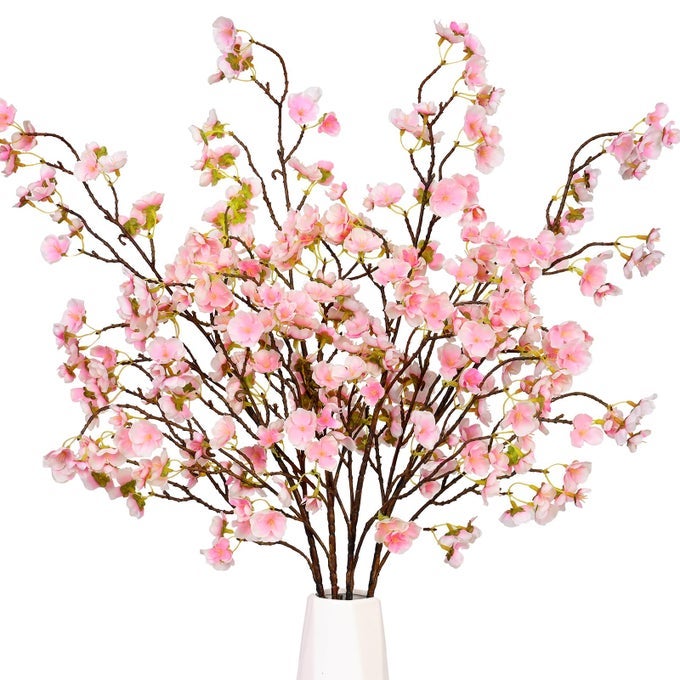 FAUX CHERRY BLOSSOM BRANCHES ARTIFICIAL CHERRY BLOSSOM STEMS CHERRY BLOSSOM FLOWERS VASE ARRANGEMENTS FOR WEDDING HOME PARTY KITCHEN DECOR LIGHT PINK SET OF 3