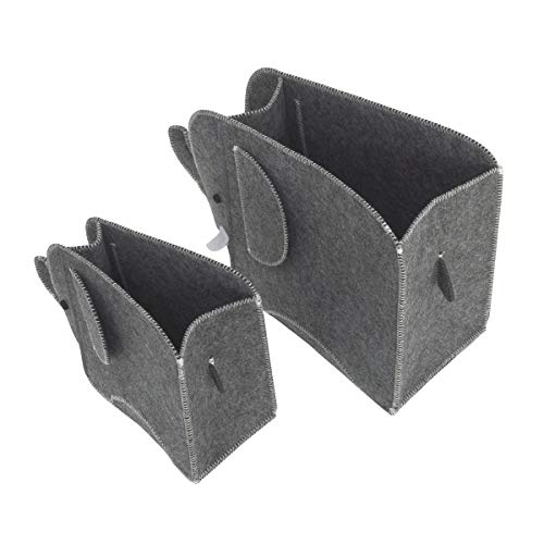 NoJo Little Love by NoJo Grey Felt Elephant Shaped Nursery Storage Caddys - 2 Pk, Grey - Image 3