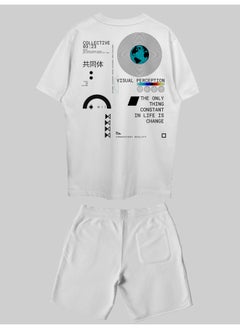 THREADCURRY THREADCURRY Visual Perception Printed Co-ord Set for Men - Half Sleeve Oversized T-Shirt and Shorts  - Image 2