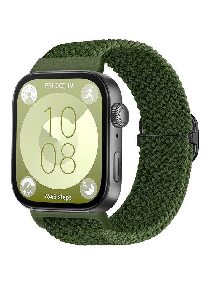 HW Suitable for Huawei Watch Fit 3 Adjustable Woven Nylon Strap Green - Image 1