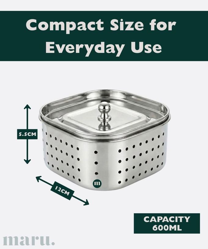 MARU Steel Paneer Maker Box 600ml, Square Shape Paneer Press with Lid, Tofu Press Mould, Whey Separator Channi, Healthy Homemade Paneer/Tofu/Sprouts Maker, Durable & Easy to Clean (12x12x5.5 cms) - Image 2