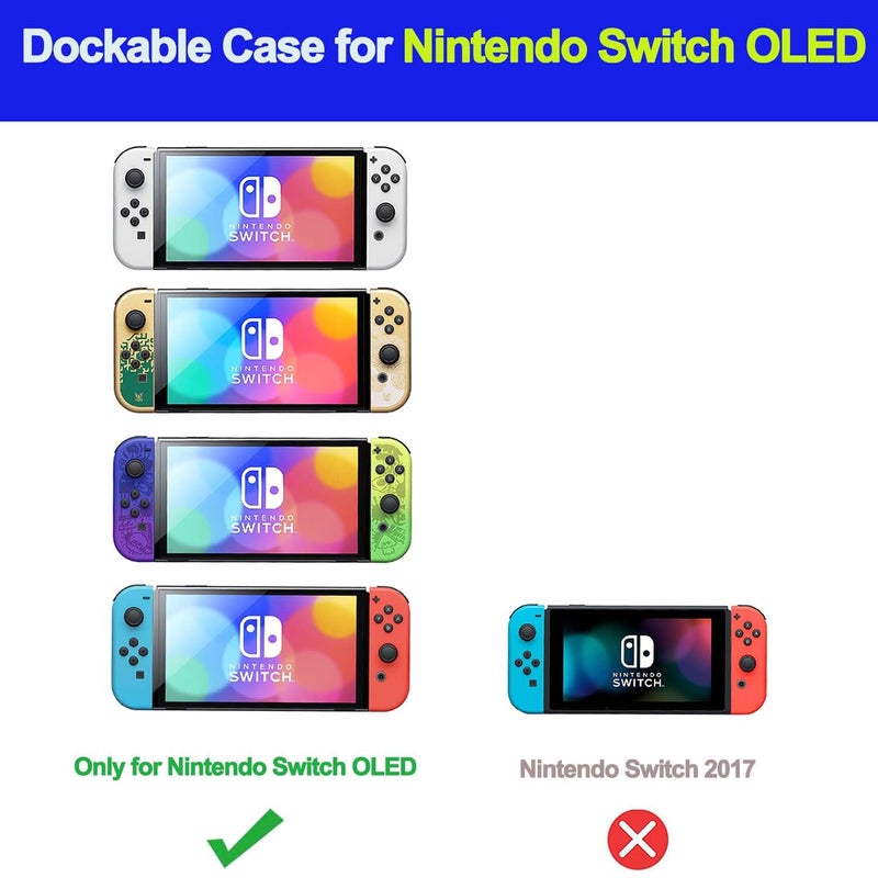 COMCOOL Dockable Case for Nintendo Switch Oled - [9 FT Military Grade Drop Protection] [with Tempered Glass Screen Protector and Thumb Grips] Cute Protective Cover for Nintendo Switch Oled - Blue - Image 2
