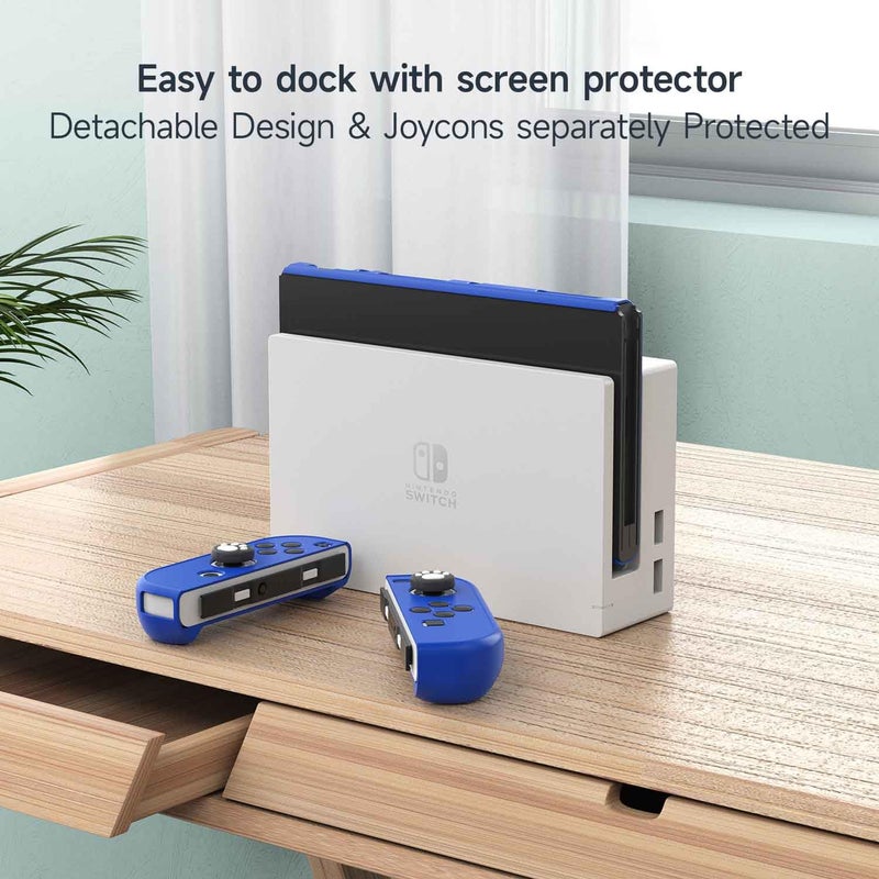 COMCOOL Dockable Case for Nintendo Switch Oled - [9 FT Military Grade Drop Protection] [with Tempered Glass Screen Protector and Thumb Grips] Cute Protective Cover for Nintendo Switch Oled - Blue - Image 3